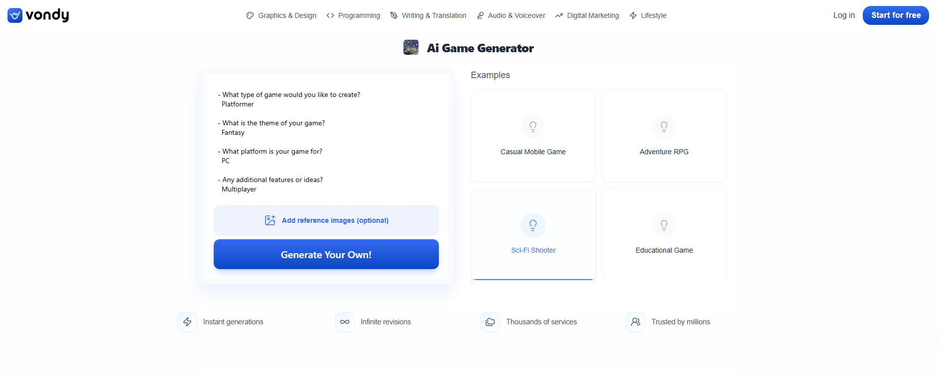 Vondy AI game generator