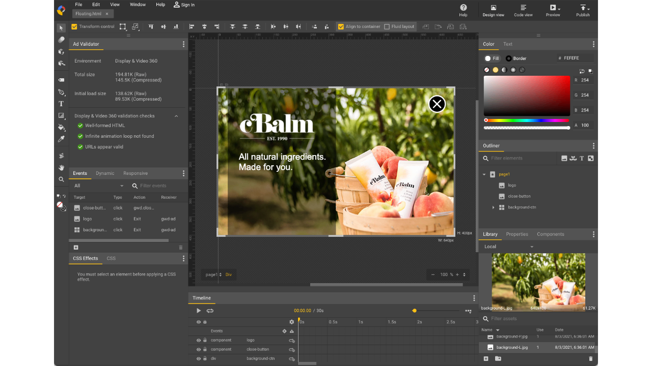 Giao diện Google Web Designer
