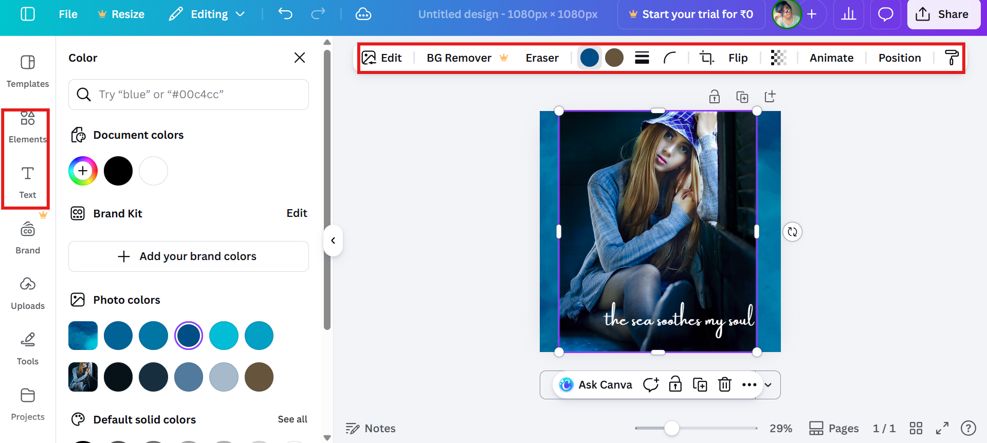 Edit your image and customize a layout