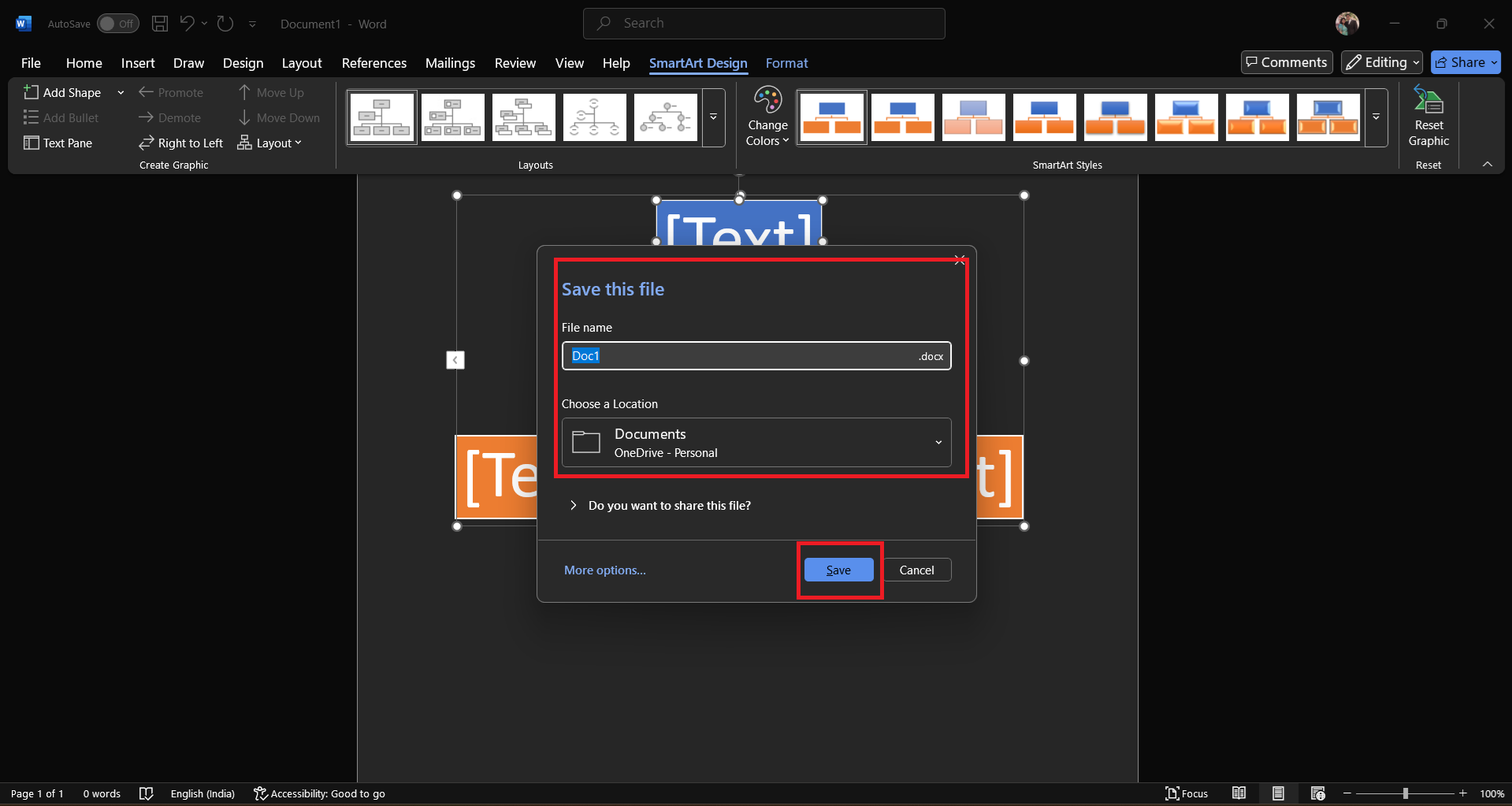 Saving the created mind map