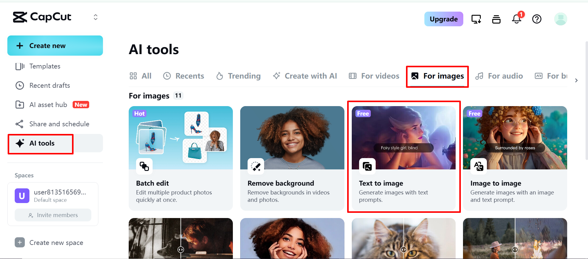 Accessing the AI image generator on CapCut Web