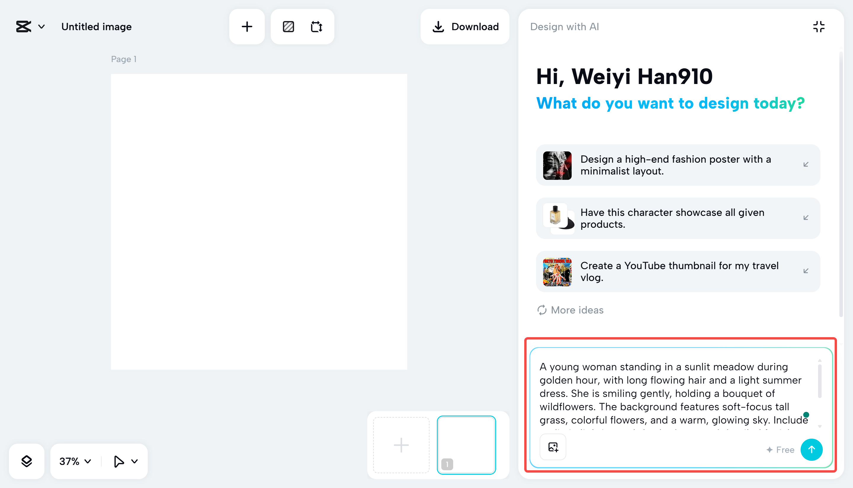 Generating the image on CapCut Web