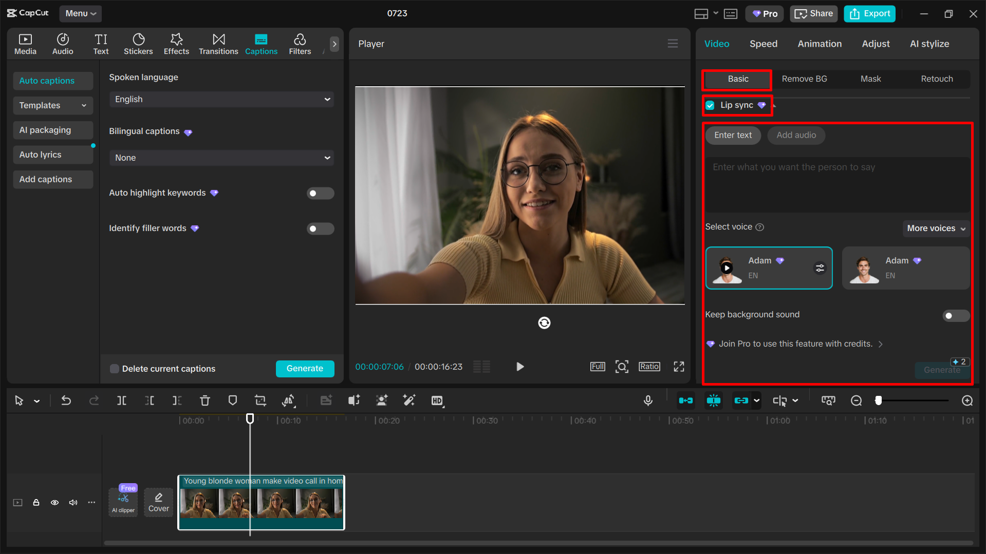 Syncing lips with AI in the CapCut desktop video editor