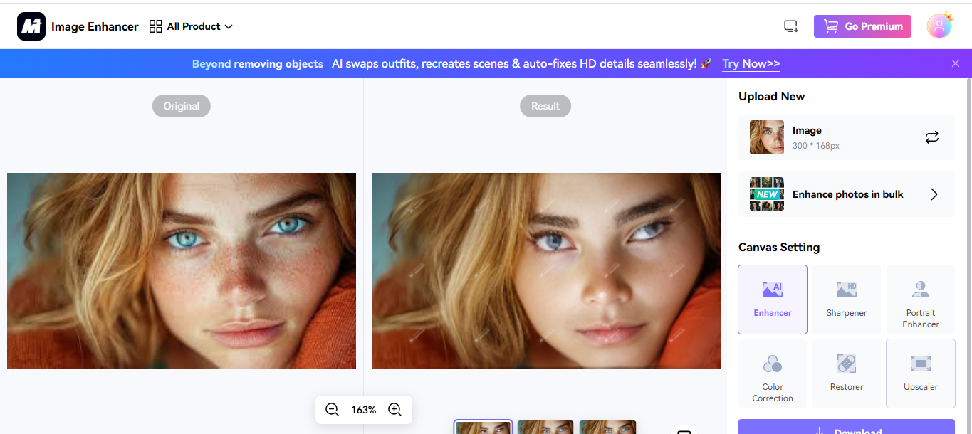 Interface of Media.io - best free online automatic photo face cleaner