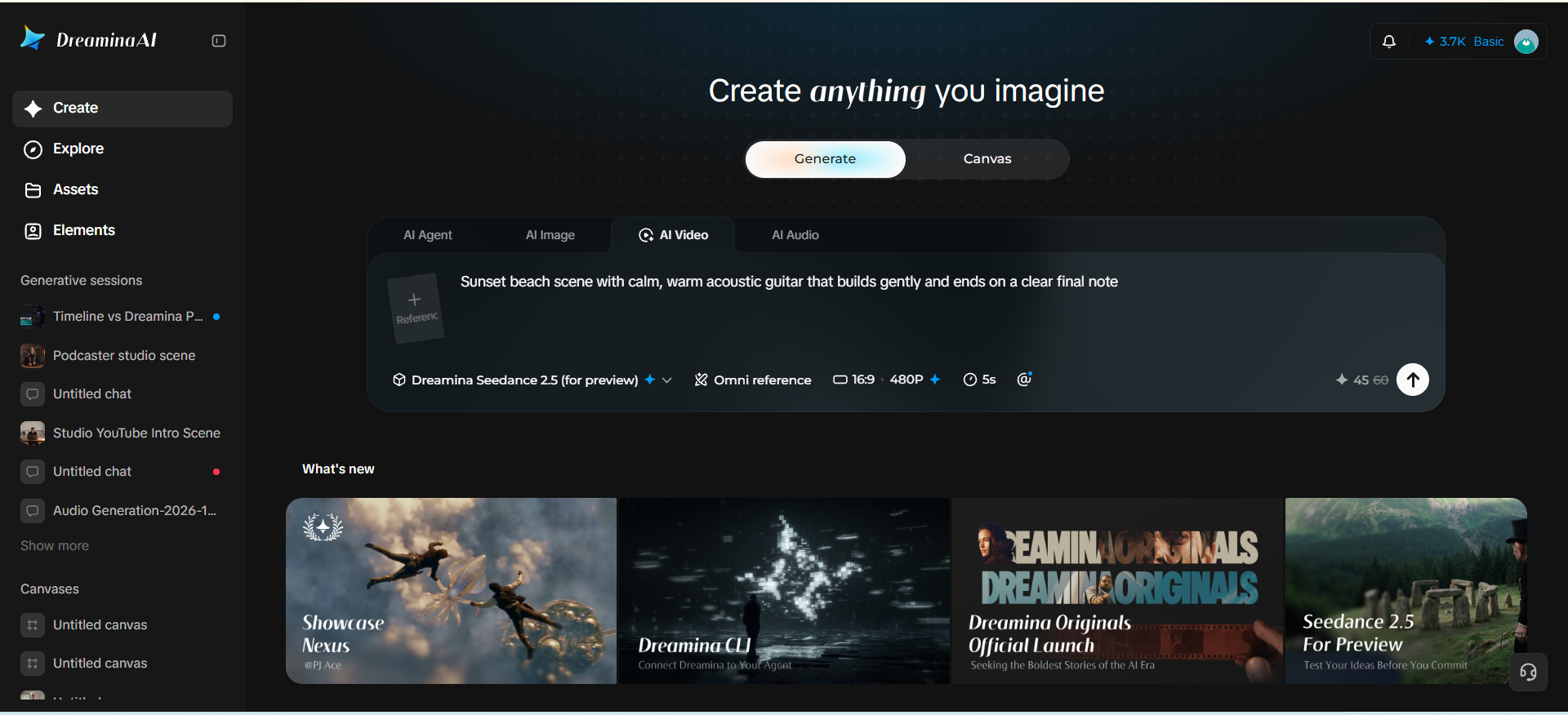Tastarea unui prompt și încărcarea unei imagini de referință în instrumentul video AI de pe Dreamina