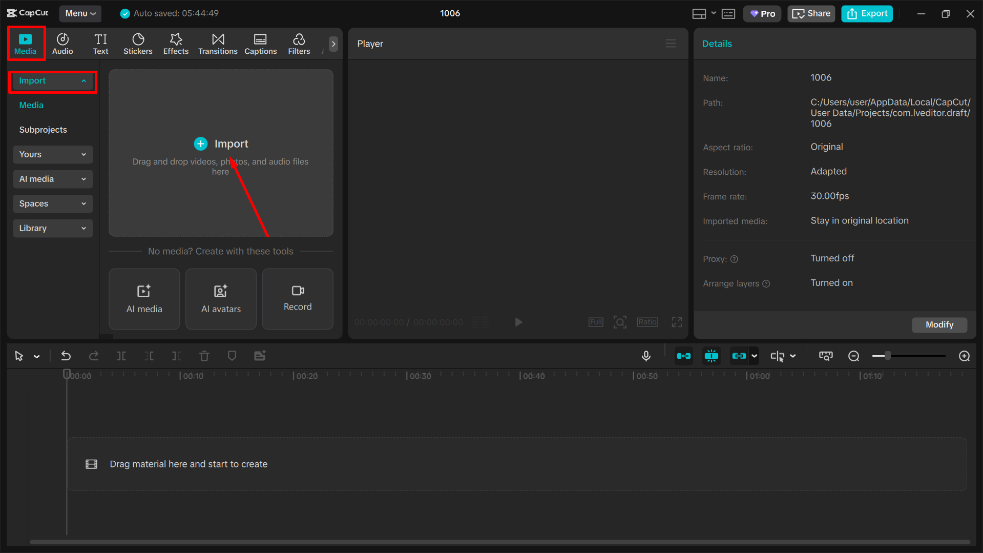 Uploading video to the CapCut desktop video editor