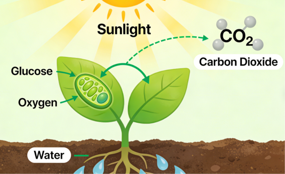 A picture explaining the principle of plant photosynthesis