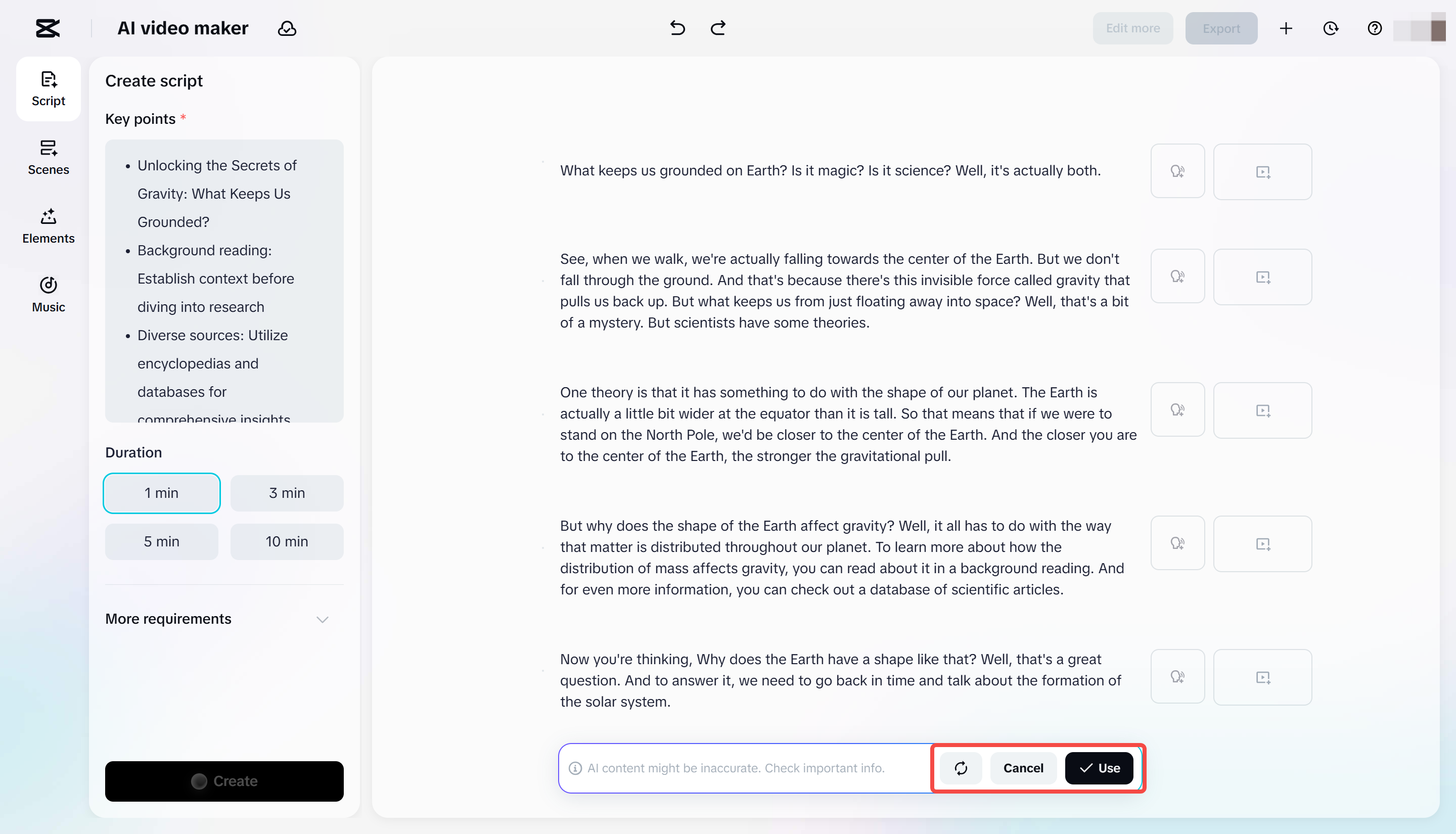 Generating a script on the CapCut Web