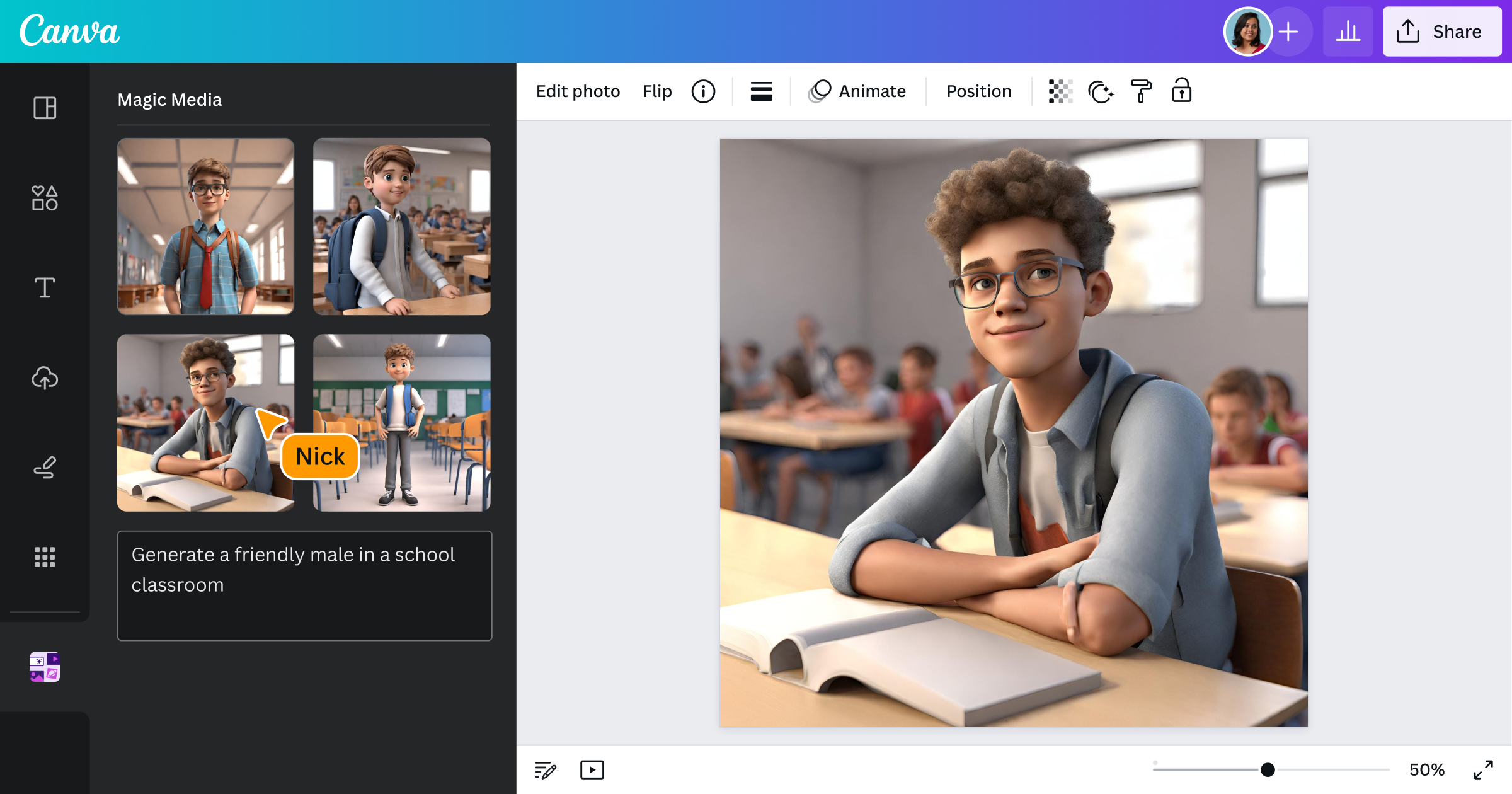 Interface of Canva - a free online 3D character creator