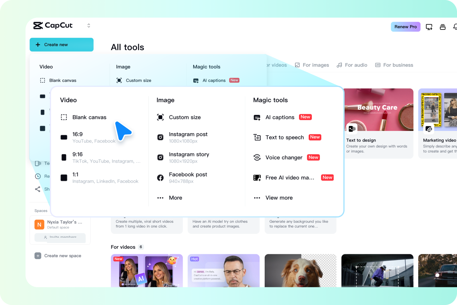 Open CapCut AI video editor online 