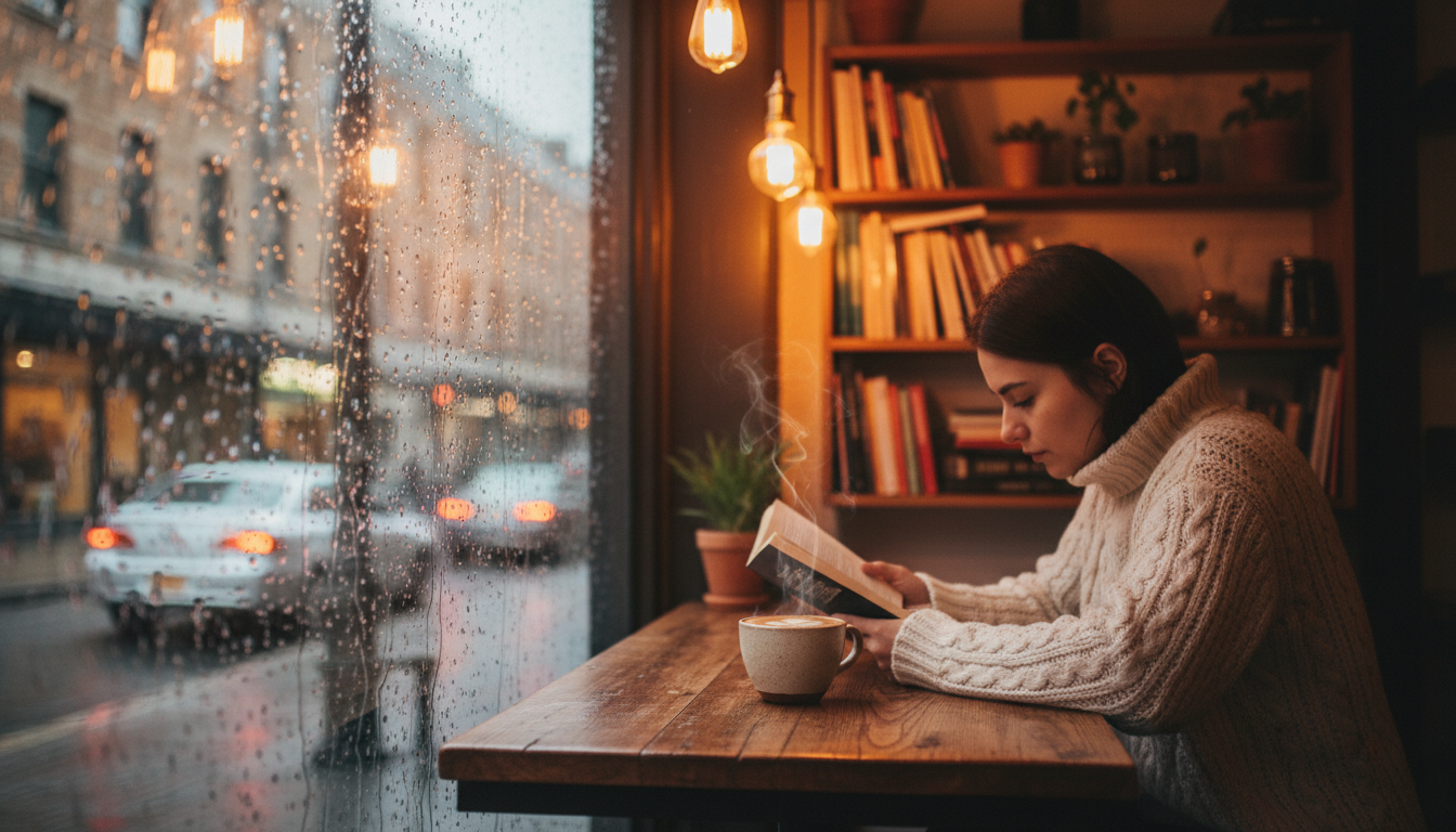 Cozy coffee shop scene
