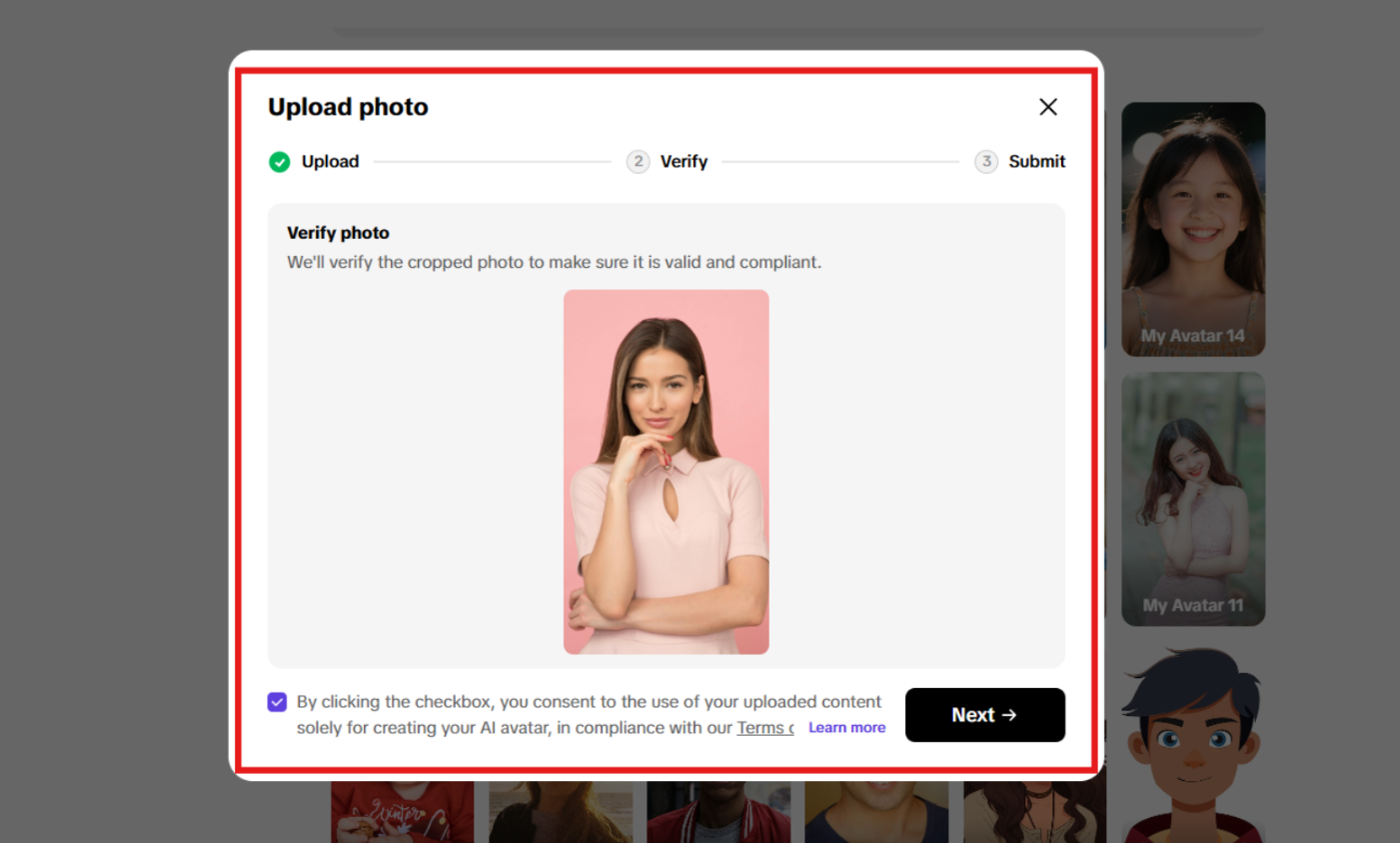 Upload photo and verify
