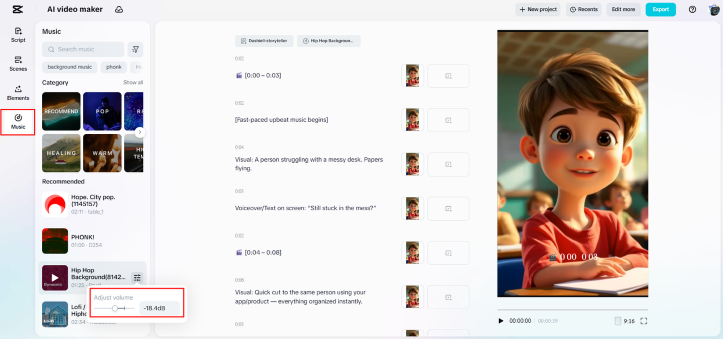 Adding background music to a video with CapCut Web