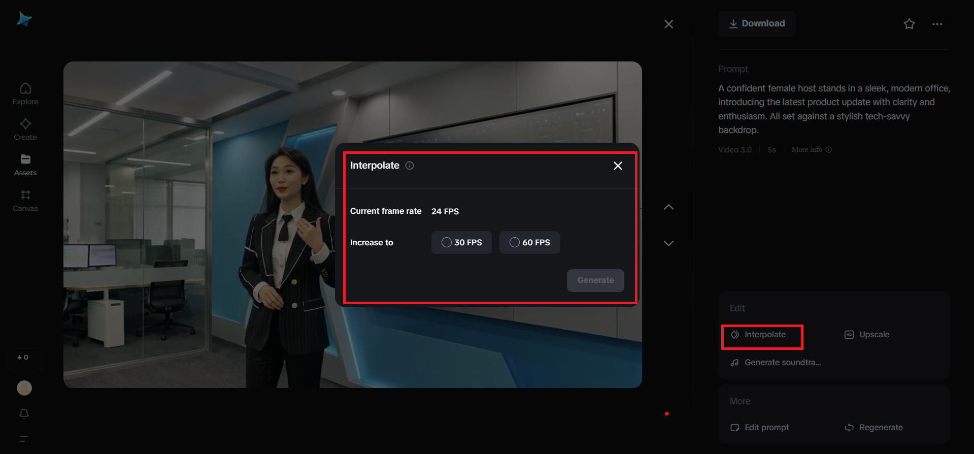 Interpolate feature in Dreamina