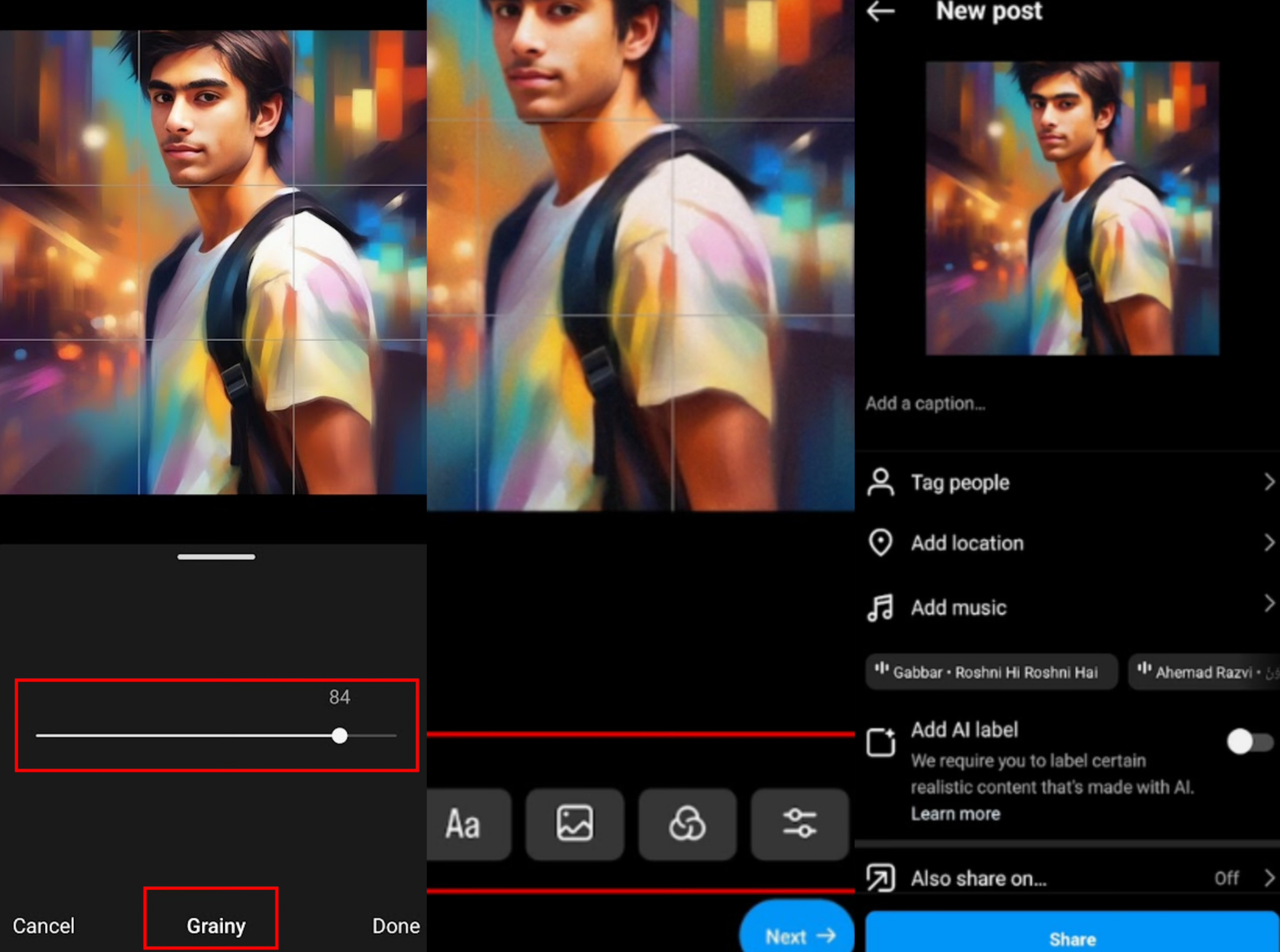 How to add grain to photos on Instagram