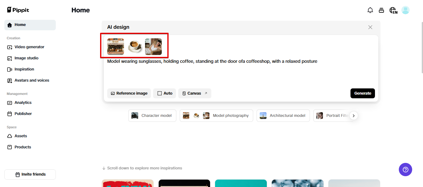 Multiple input and output support in Pippit