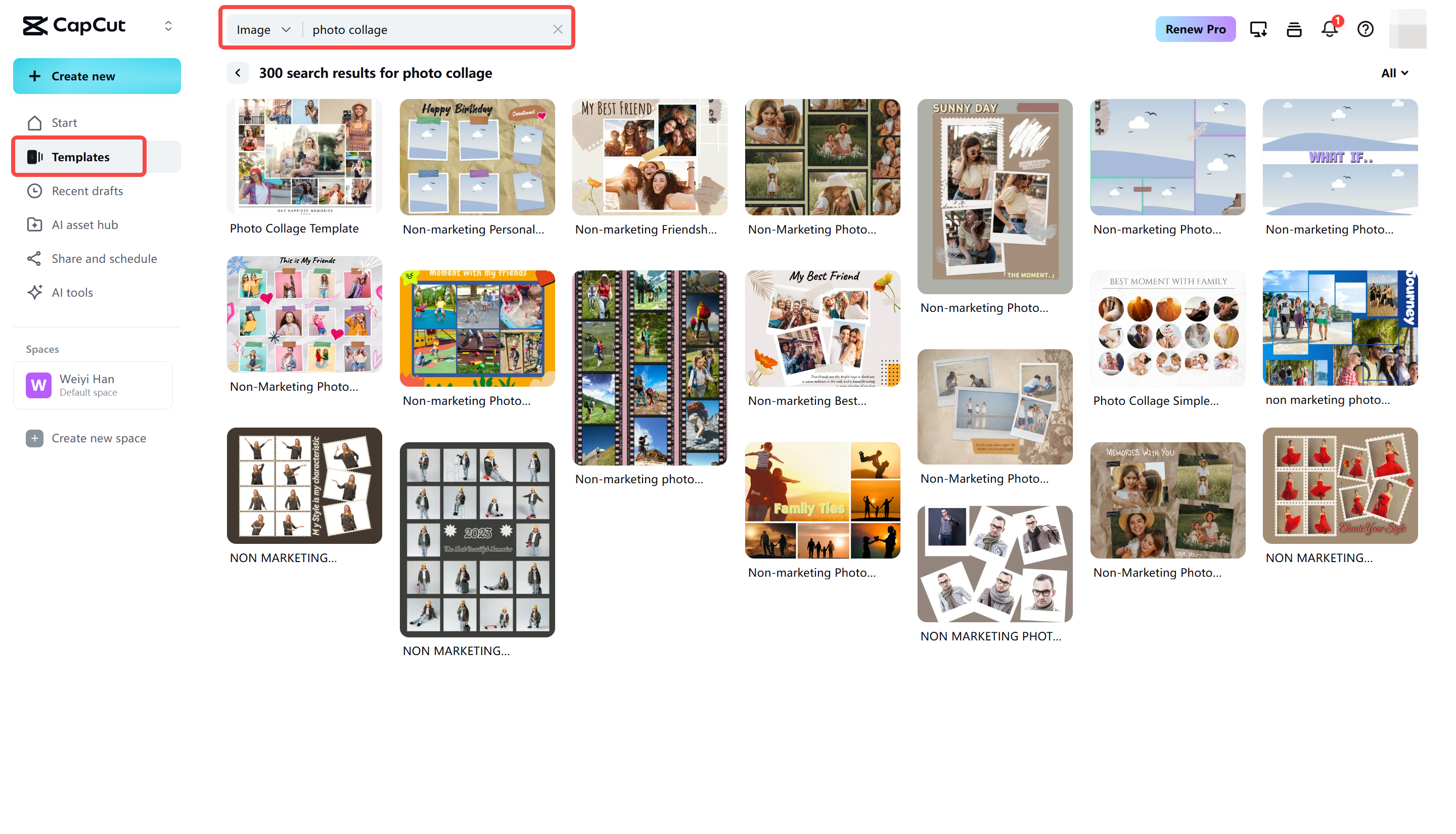Elige una plantilla de collage en CapCut Web