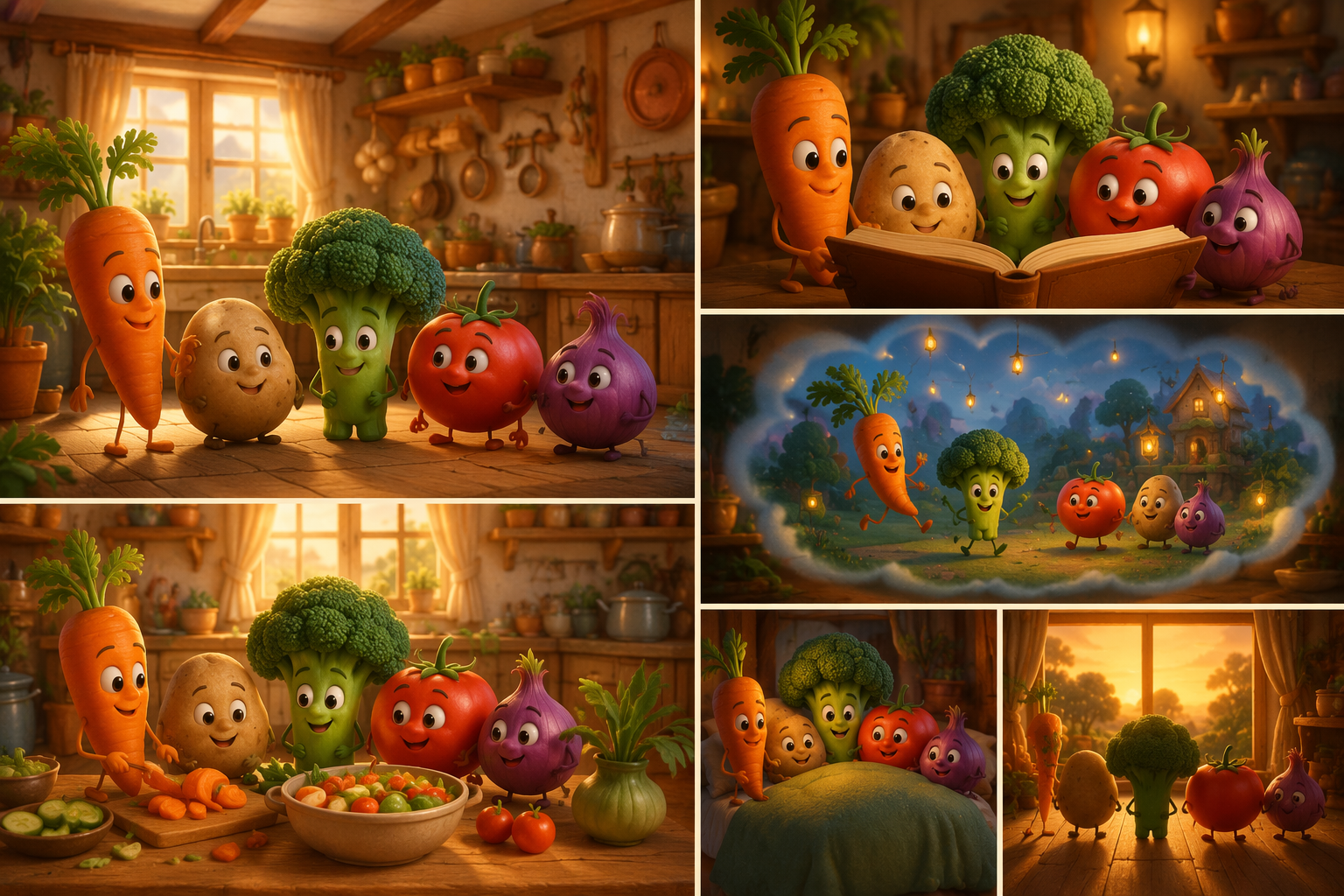 Dreamina AI vegetable story generator video prompt example 1: Garden Team Adventure