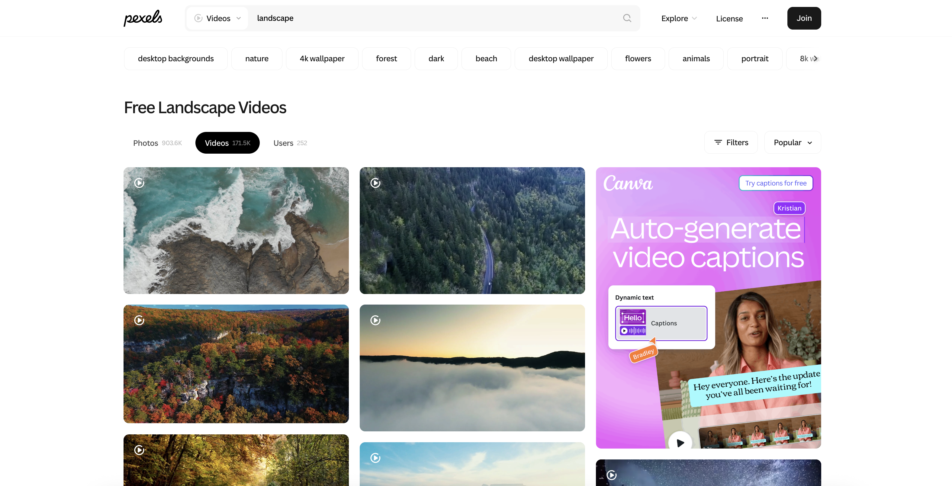 Pexels landscape videos