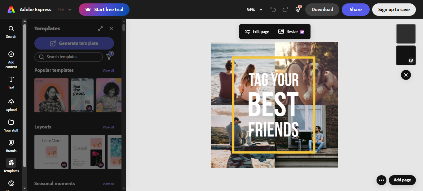 Adobe - a reliable tool to design a free template for an Instagram post