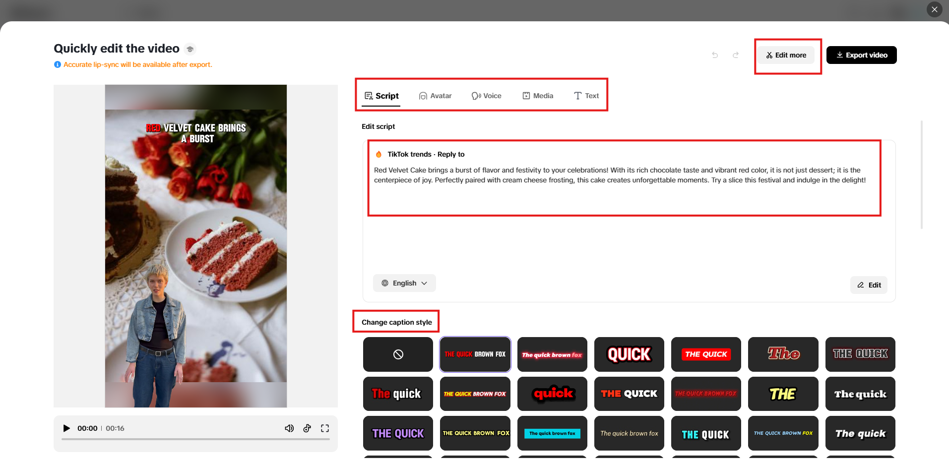 Quick editing interface