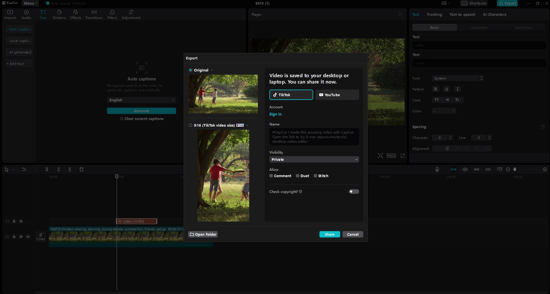 Export and share