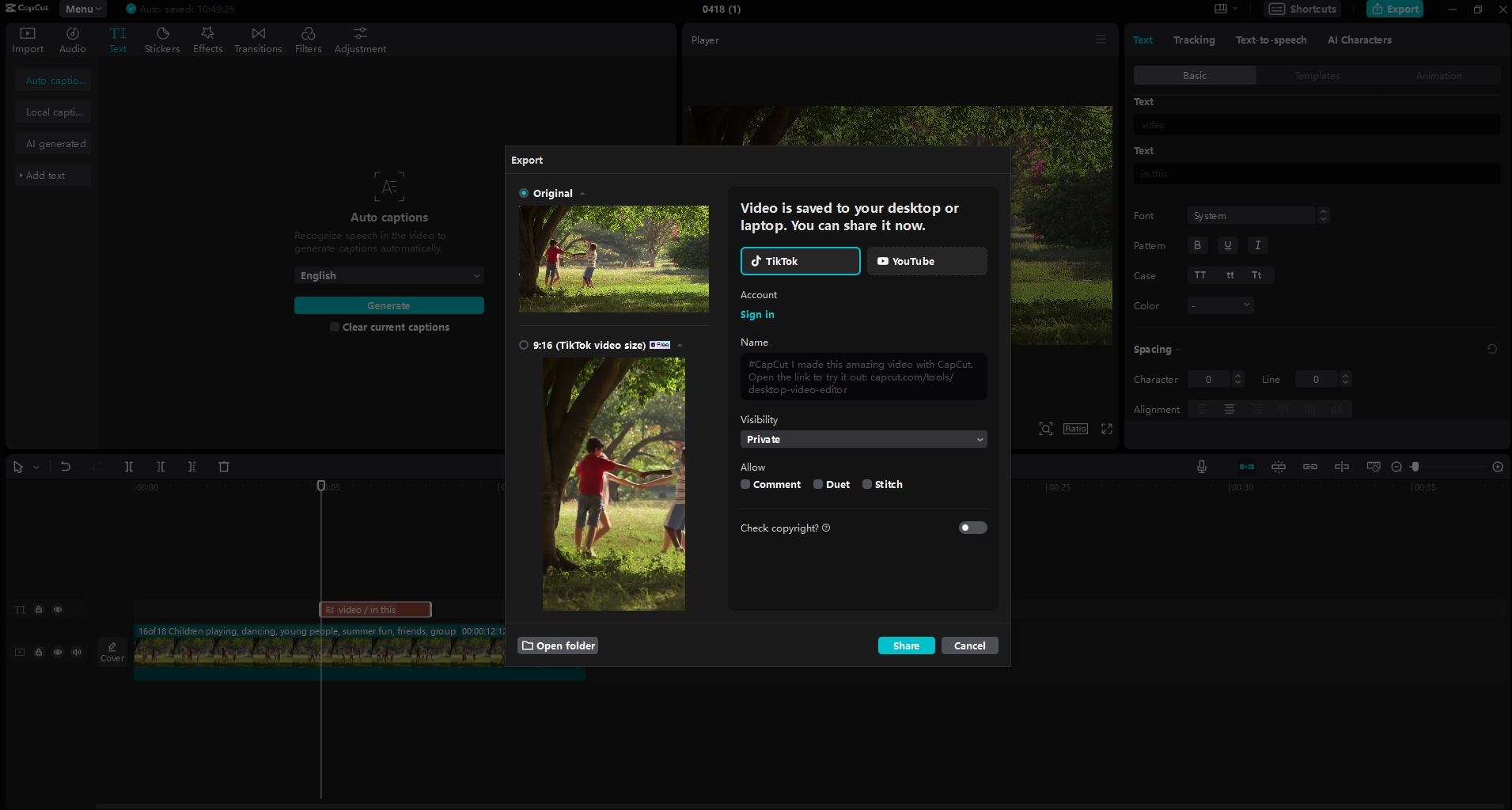 Export and share