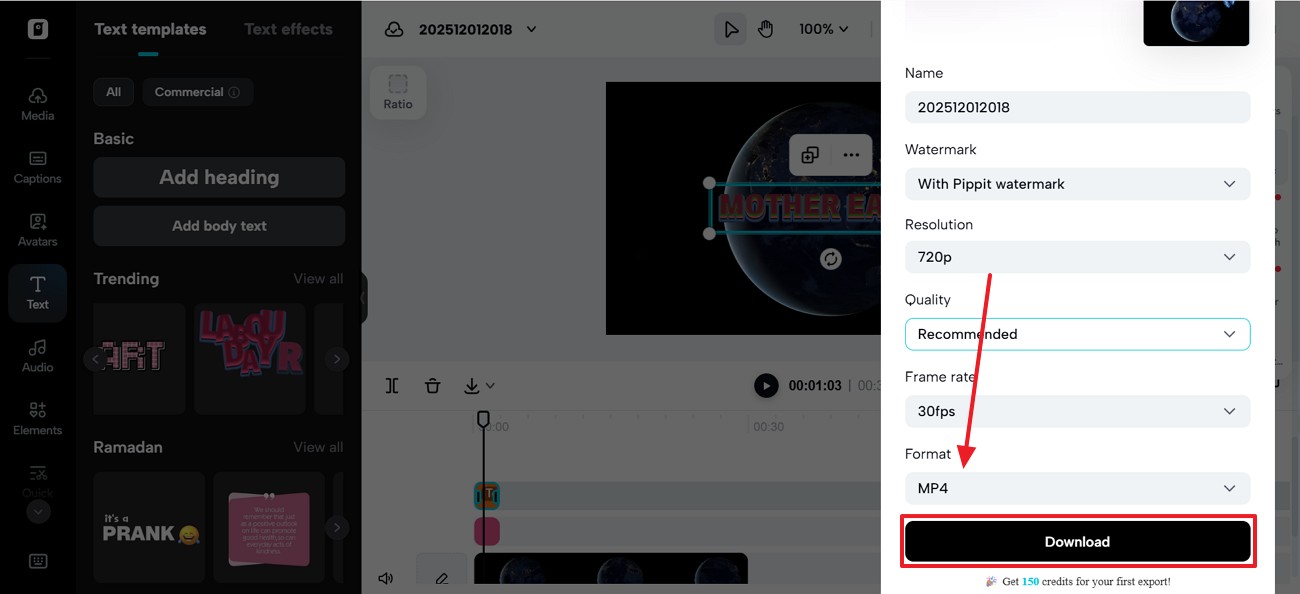 exportar vídeo como mp4 de pippit
