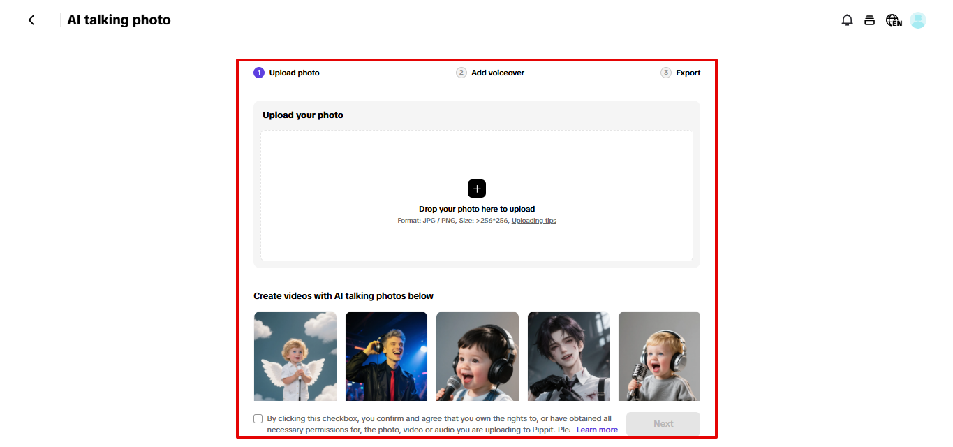 AI talking photo tool in Pippit