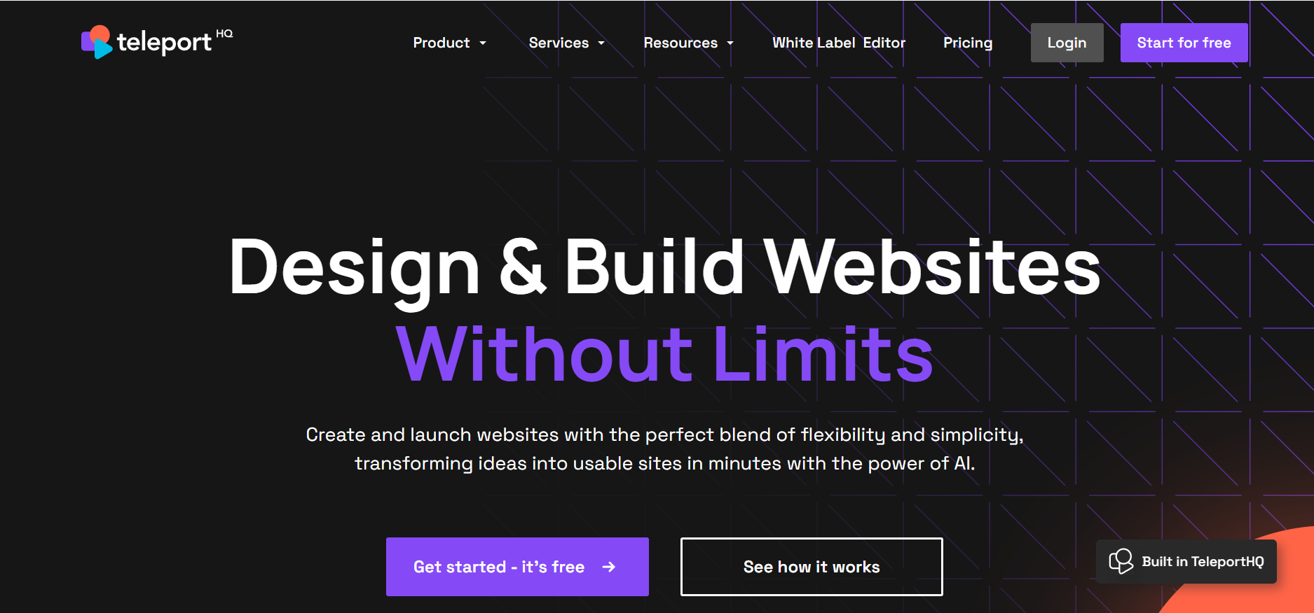 TeleportHQ AI website designer homepage