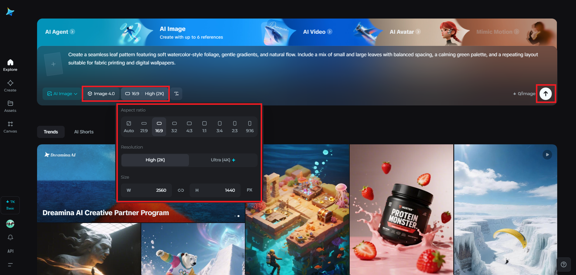 Pilih Seedream 4.0 dan sesuaikan pengaturan desain Anda