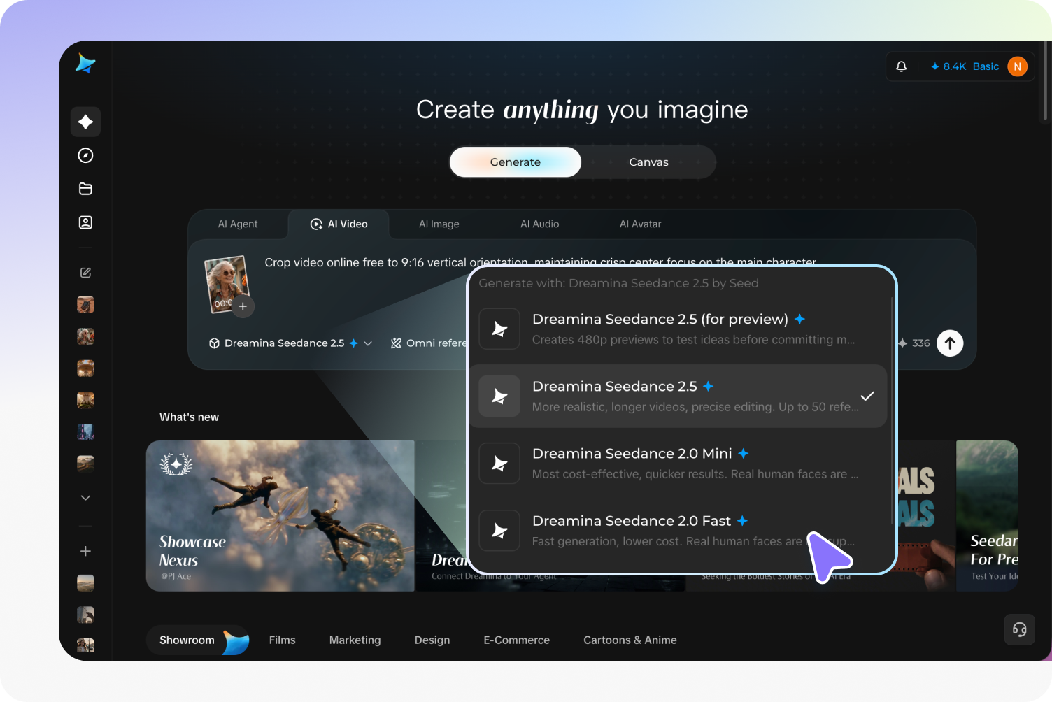 Step 2: Configure aspect ratio and canvas settings