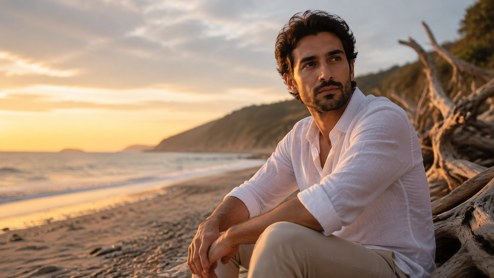 romantic beach boy AI photo prompt prompt example 2
