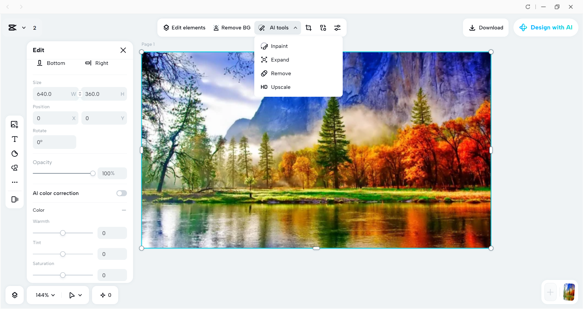 Interface of the CapCut desktop video editor - the most liked tool for color grading images