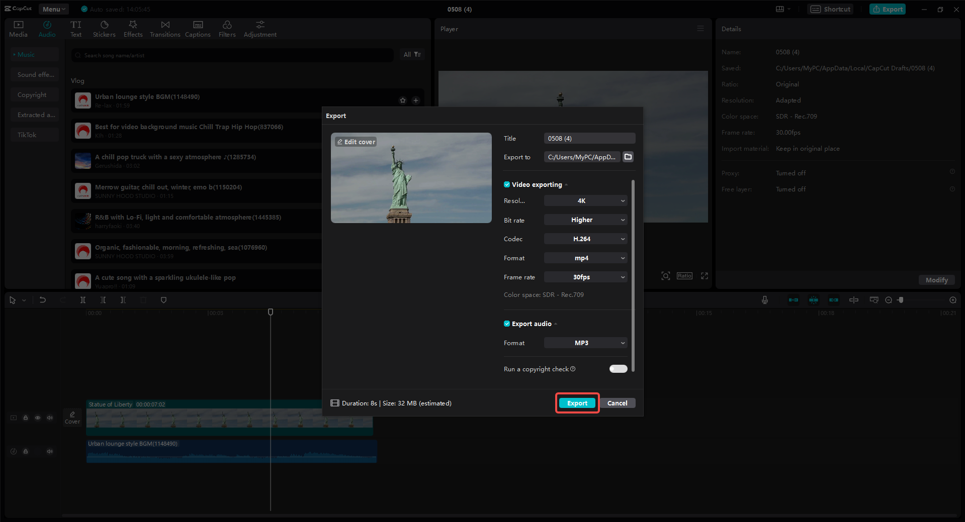 Export the video