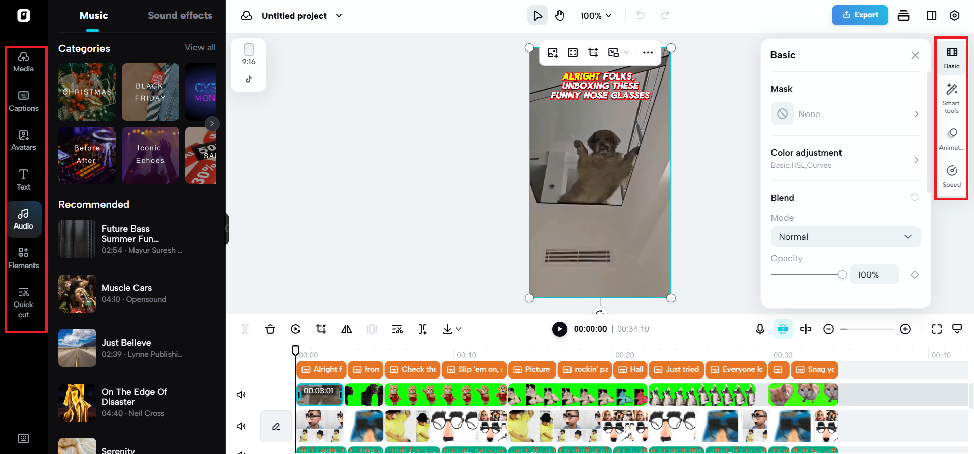 Editing options on either side of canvas