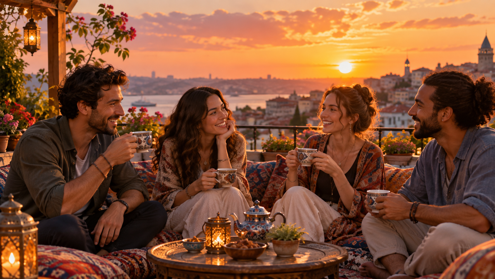 Friends Share Rooftop Tea example