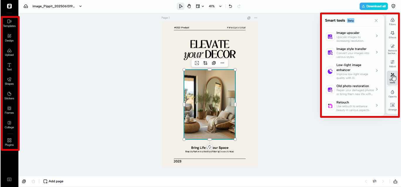 Editing space in Pippit
