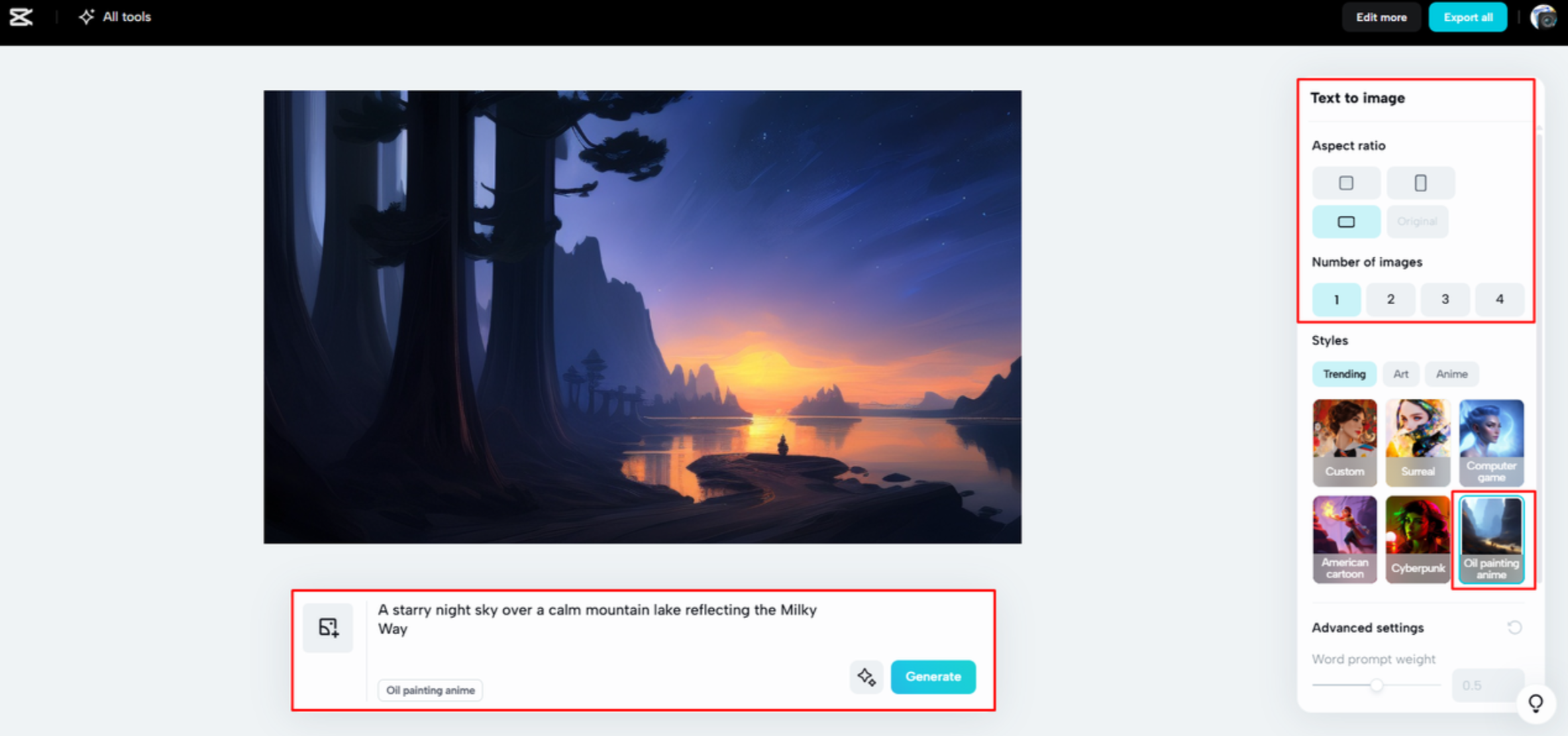 การใช้ AI เพื่อสร้างภาพใน CapCut Web