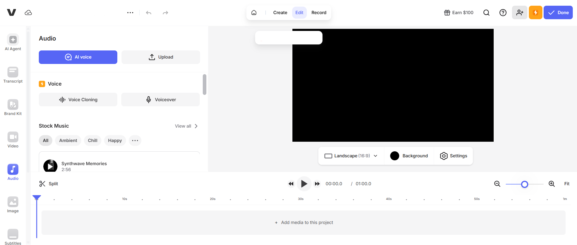 Interface of VEED — online free video sound editor