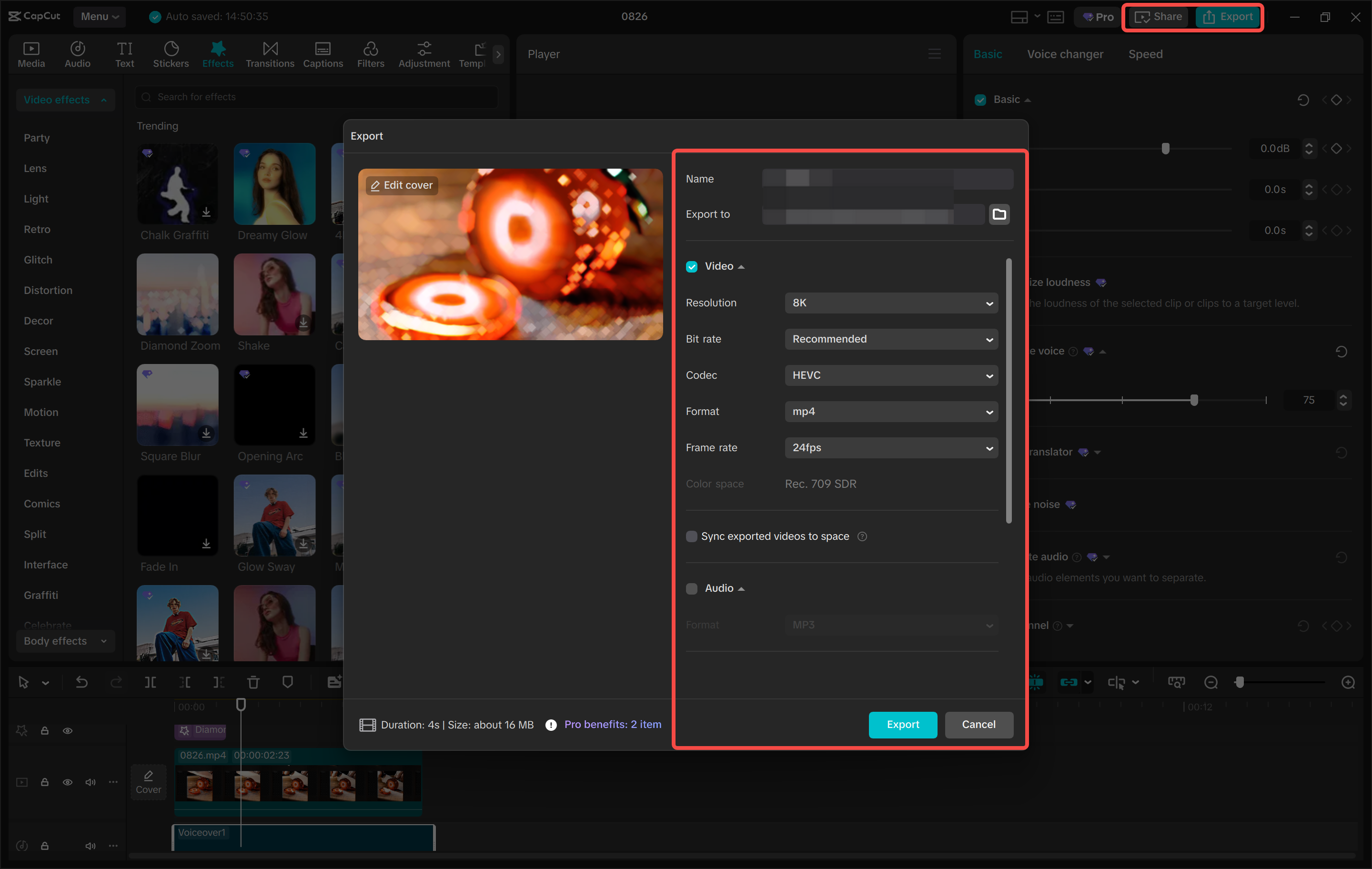 Exportieren Ihrer ASMR-Short
