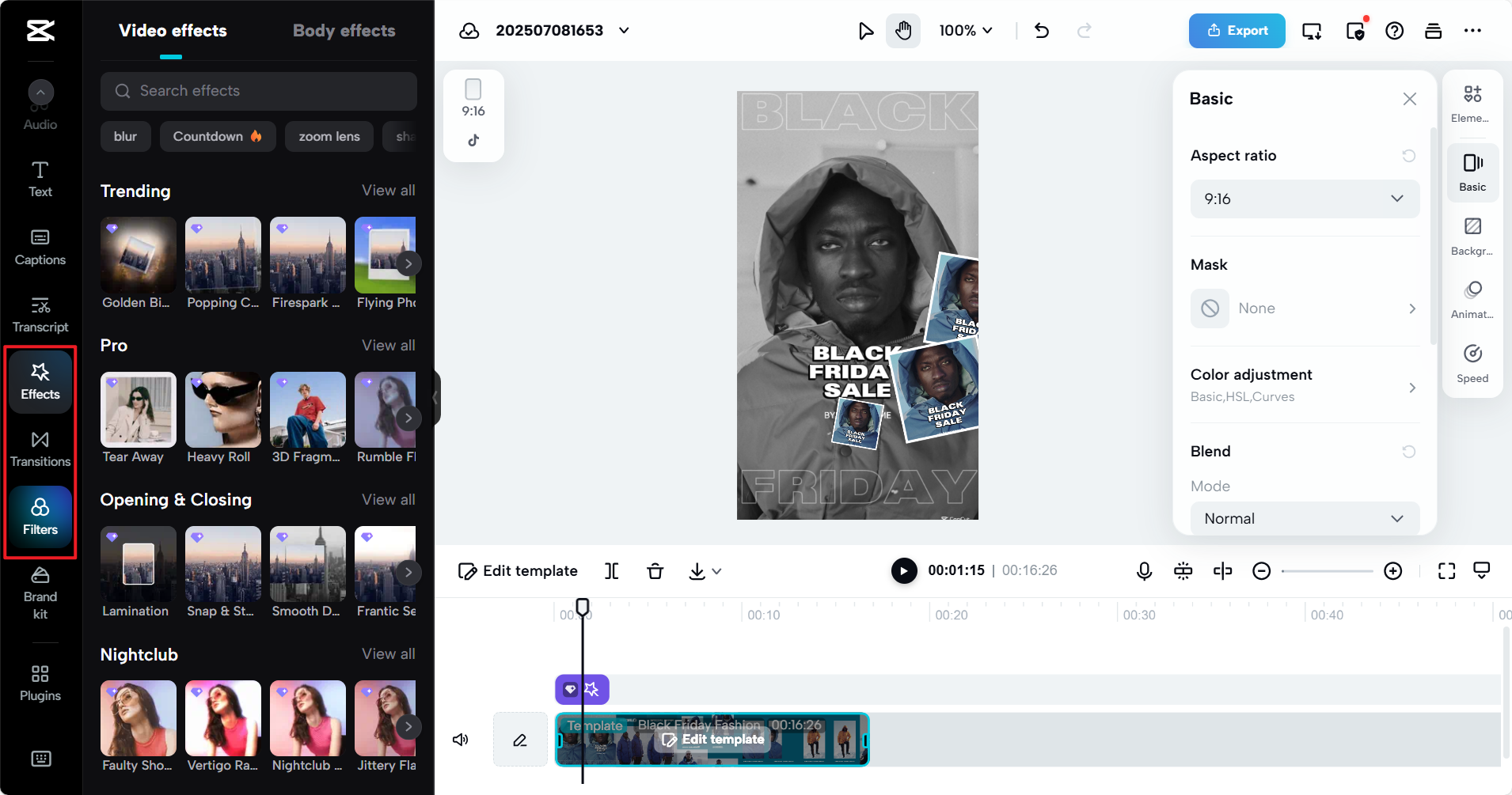 Diverse effects and filters in CapCut Web