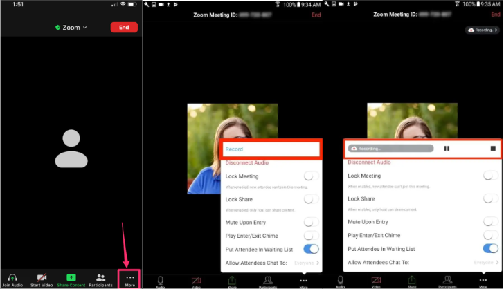 Recording a video in Zoom's mobile app