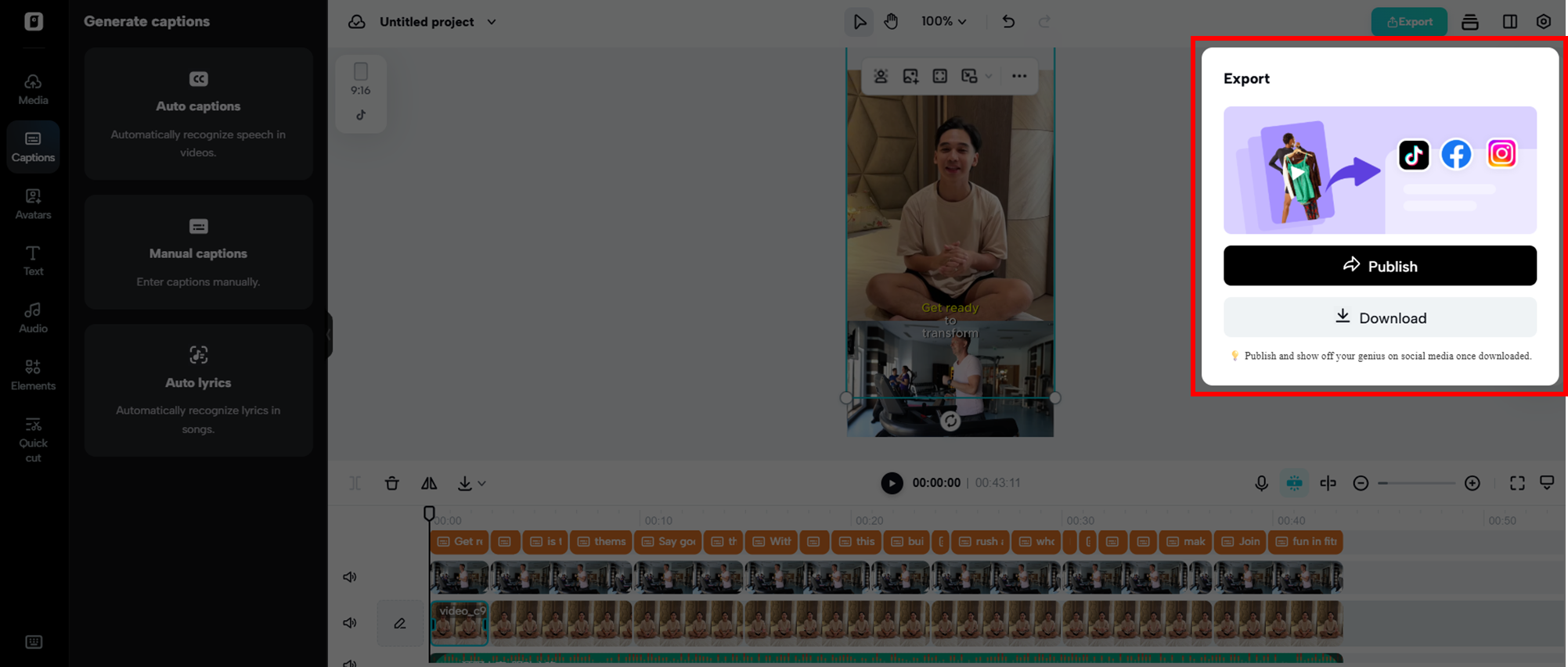 I-publish o i-download ang iyong nilikhang video.