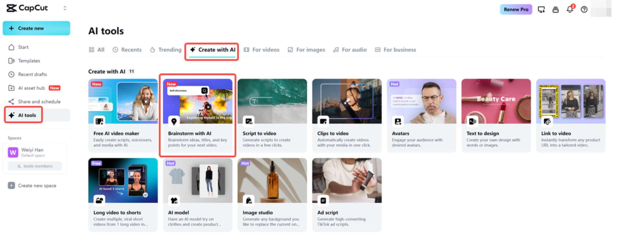 Open the"Brainstorm with Al"