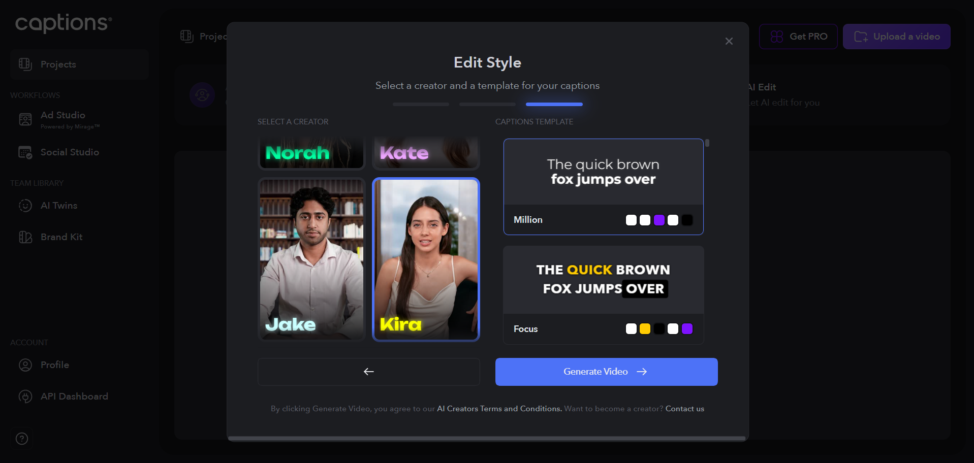 Choose avatar and caption style