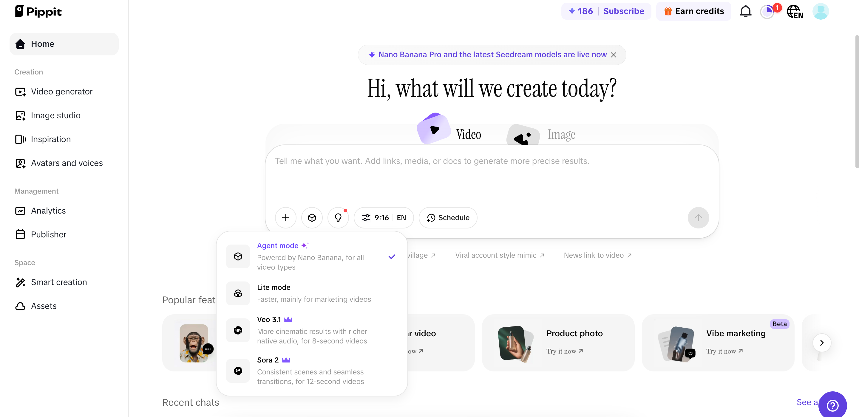Pippit의 AI 비디오 생성기
