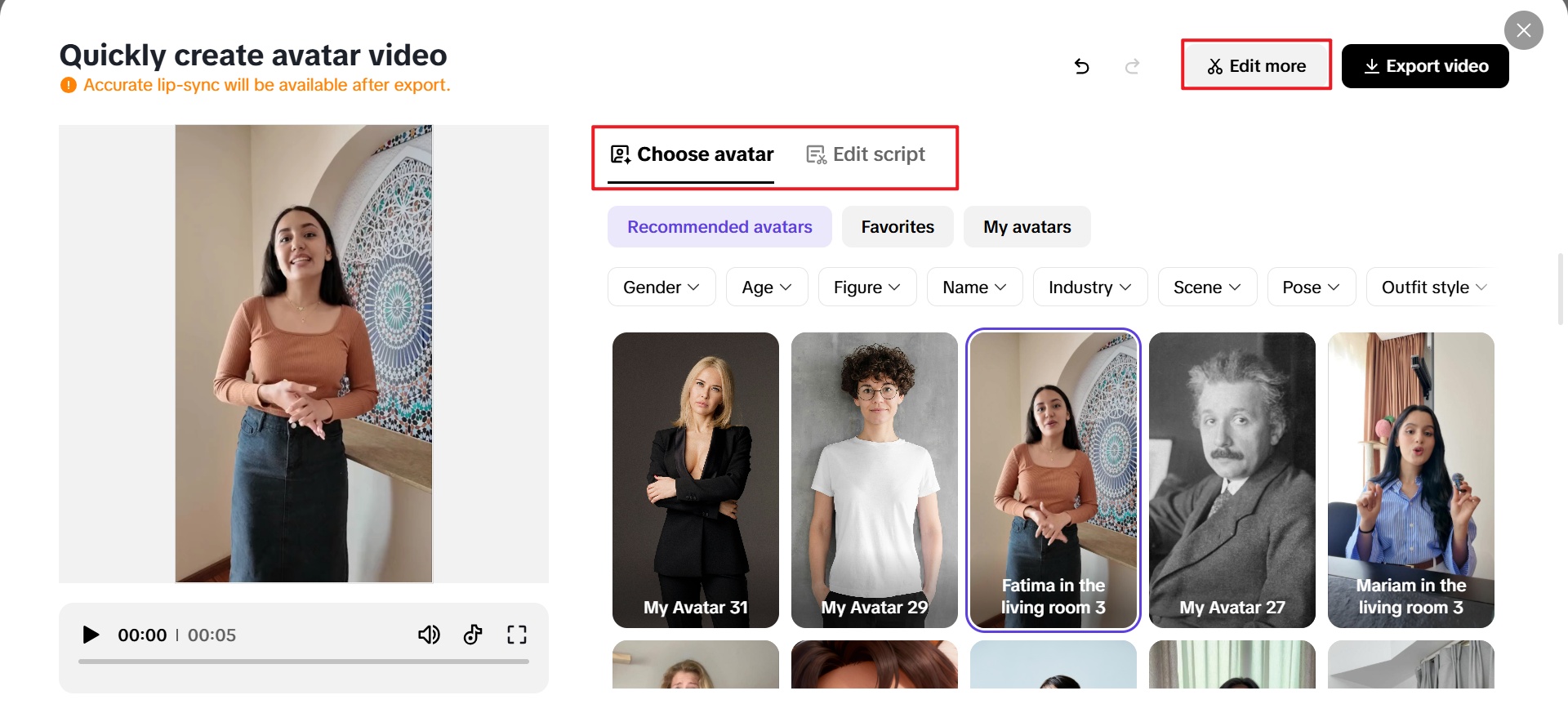 Choose your avatar and modify the script