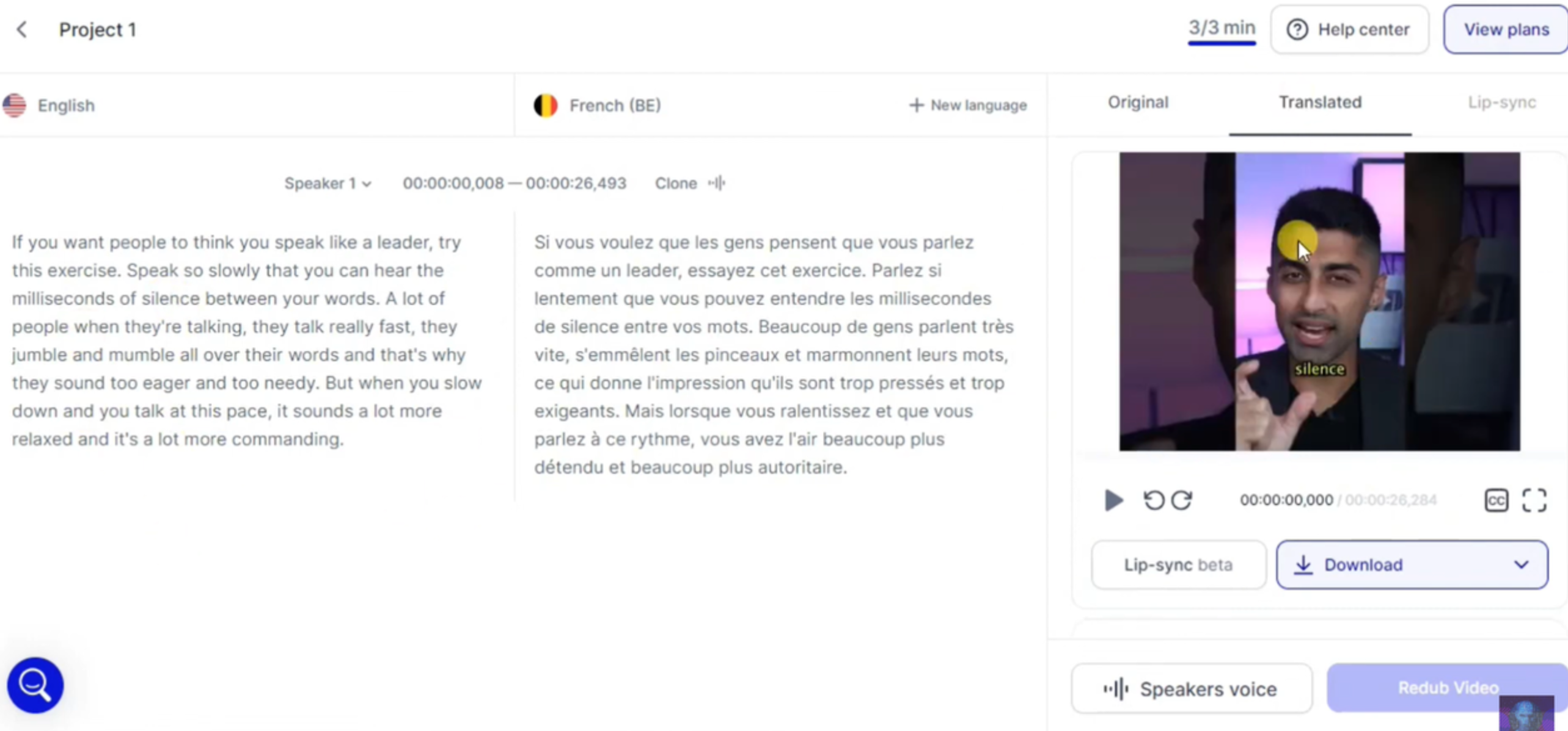 Interface of Rask AI - another best AI lip sync online free tool