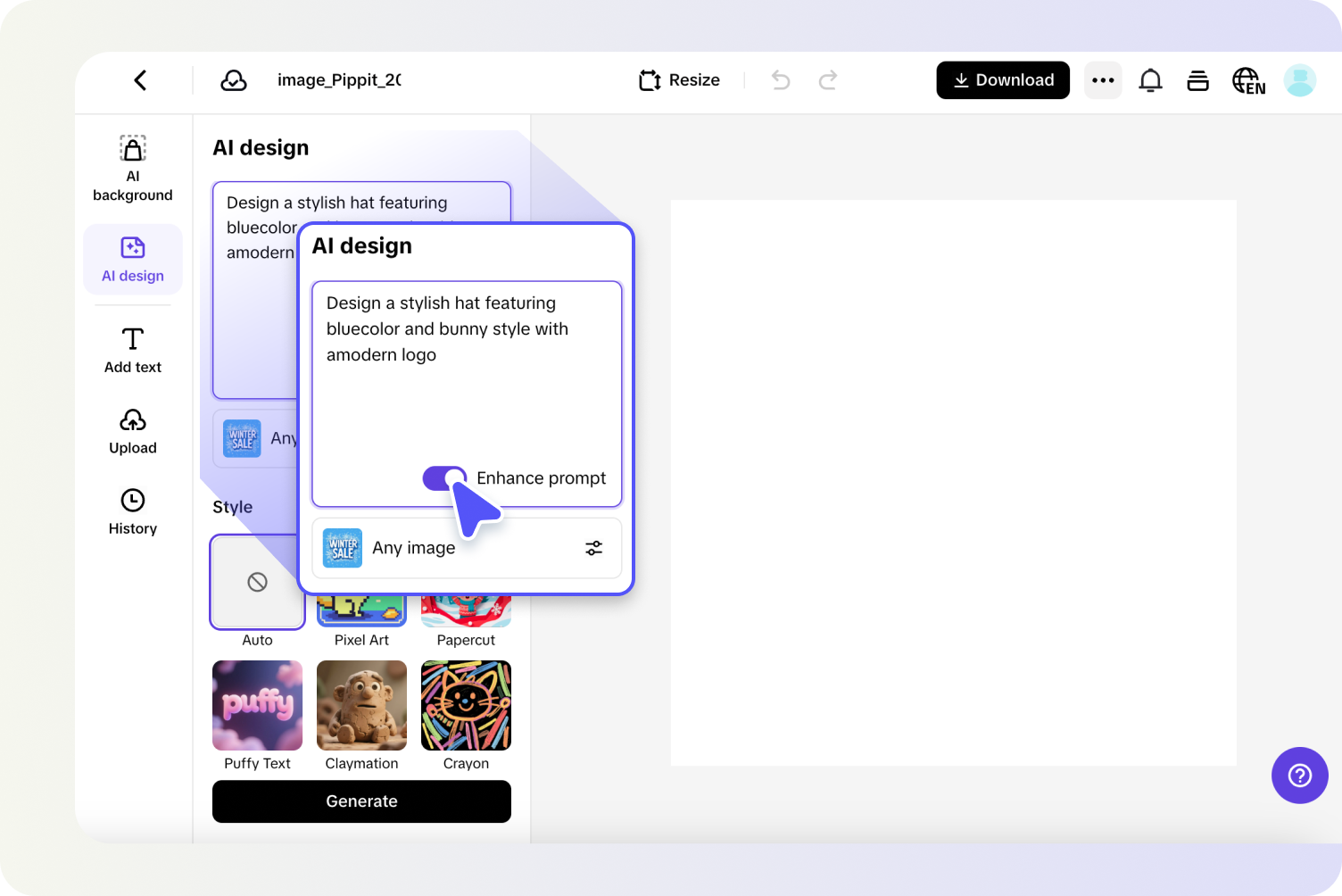 Enter text and generate hat design